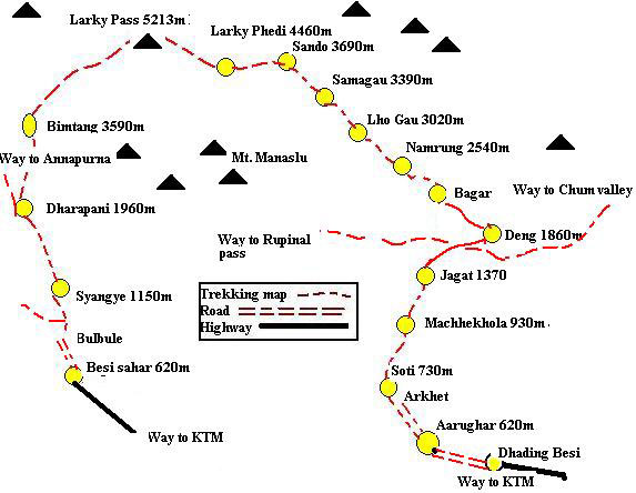 Manaslu Circuit trek map